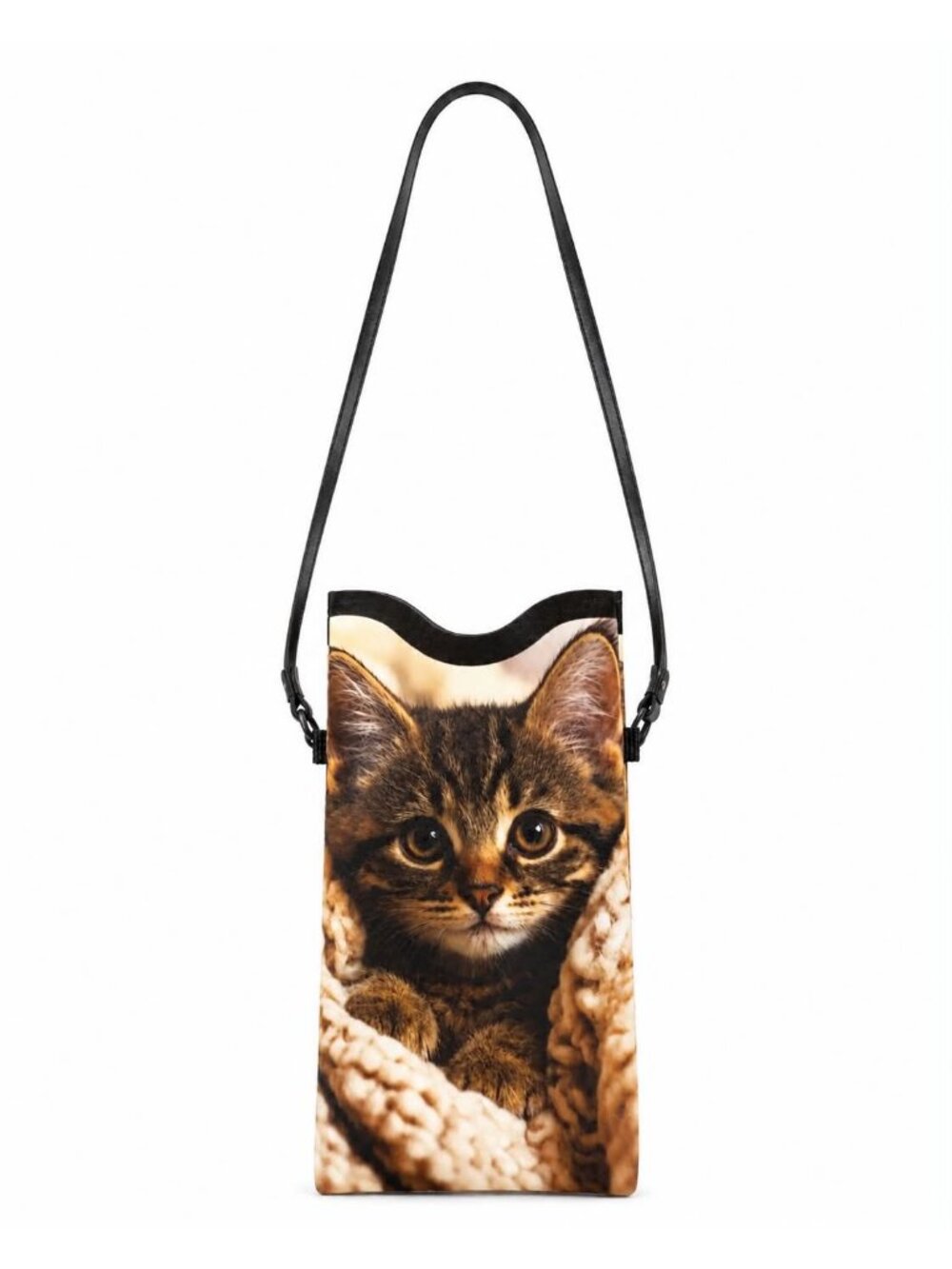 Kitten Print Crossbody Phone Bag with Thin Black Strap